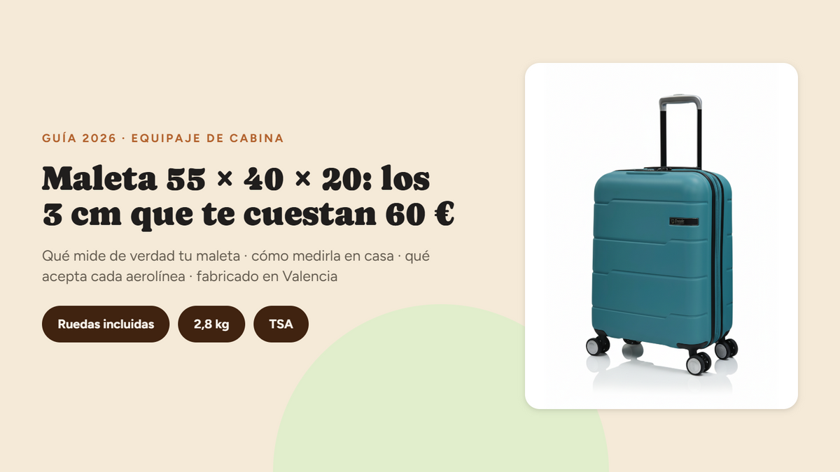 Maleta 55x40x20: por qué la tuya mide 58 (y cómo medirla)