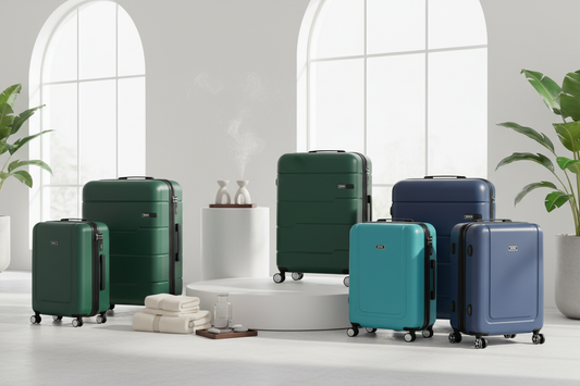 Juego de maletas premium Unikrevolution Vigo y Kappa Grace con material ABS reciclado, ruedas giratorias 360 grados y cerraduras TSA - Equipaje de cabina y maletas medianas para viajes por Europa