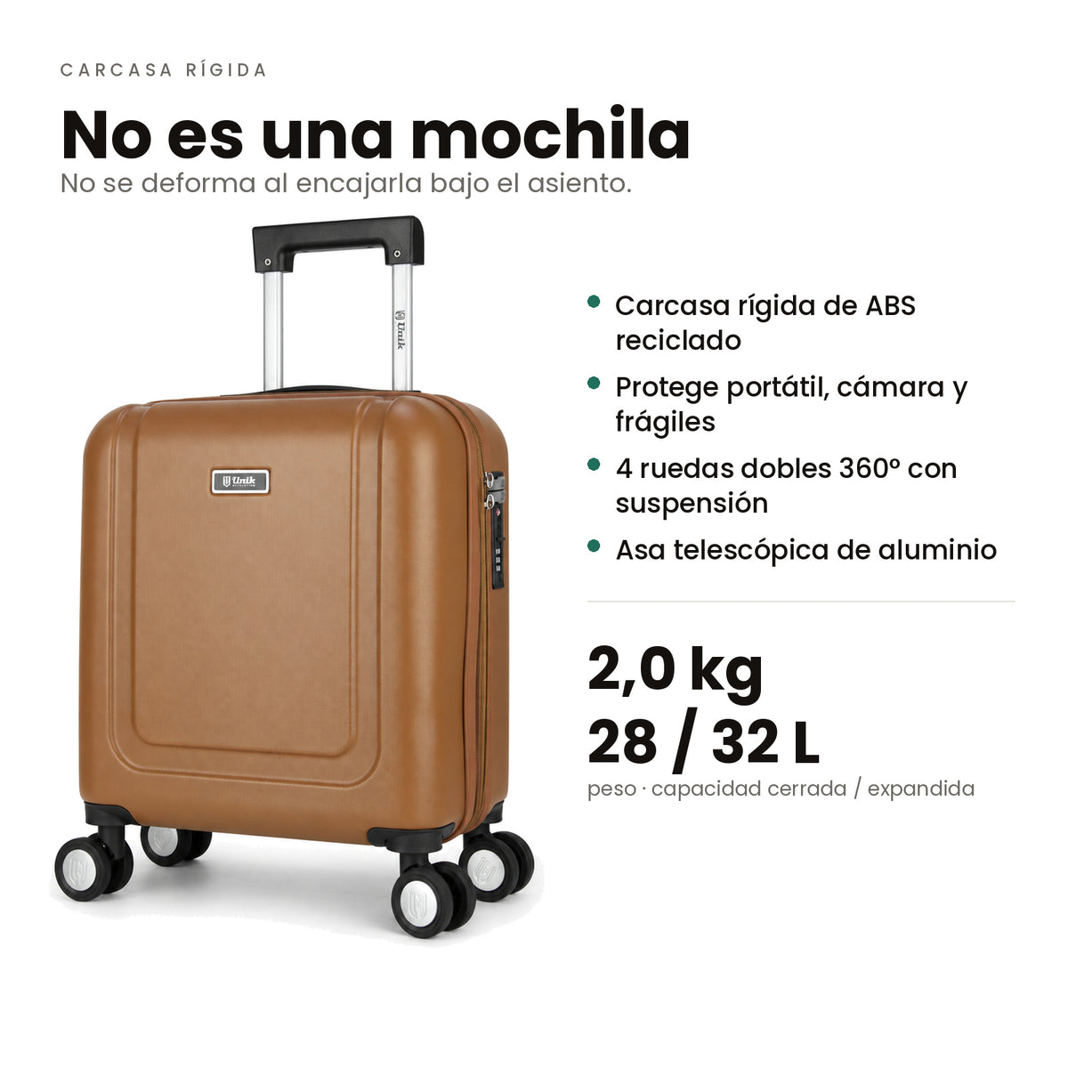 Maleta de Cabina Underseat 45x36x20 — Rígida, Expandible, 2 kg