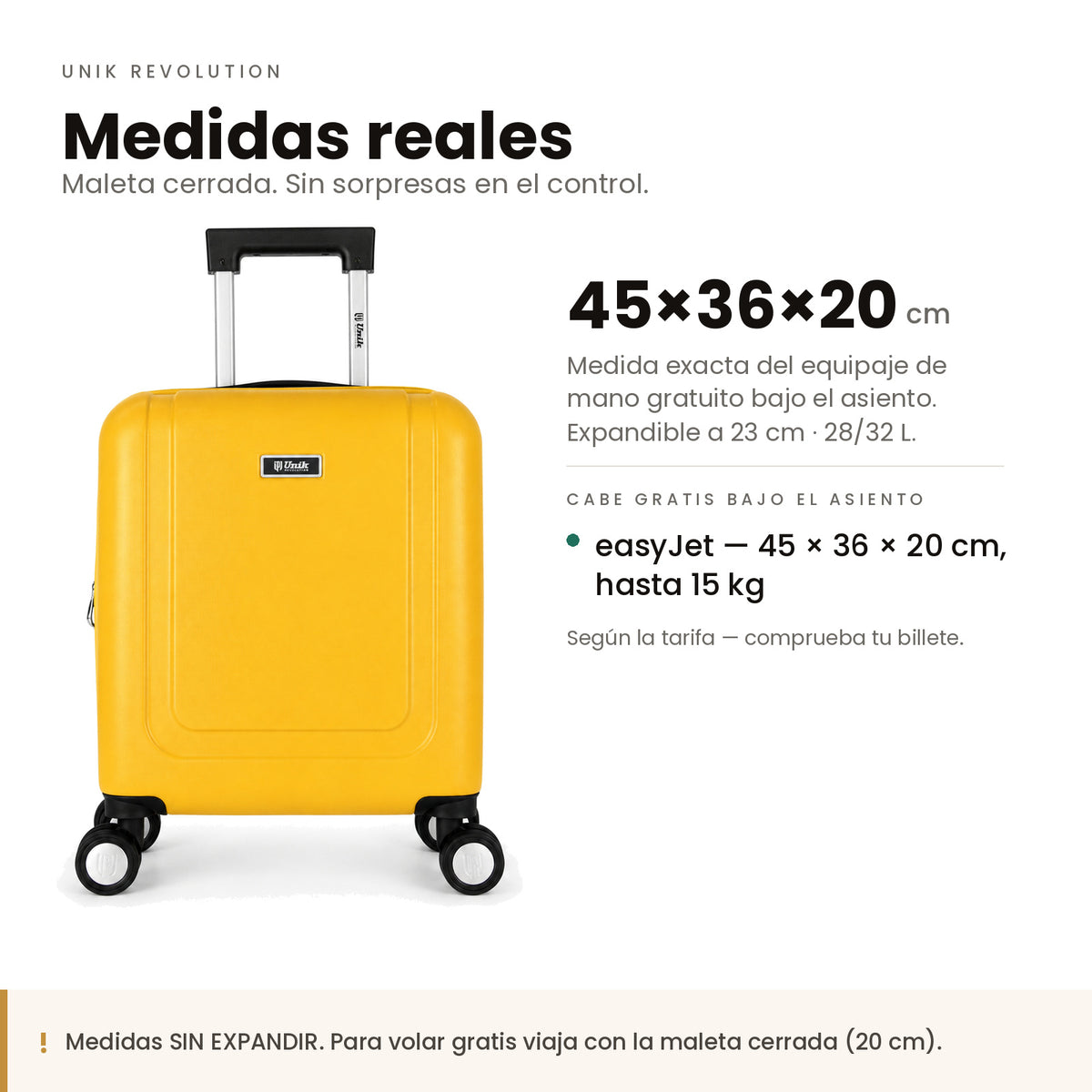 Maleta de Cabina Underseat 45x36x20 — Rígida, Expandible, 2 kg