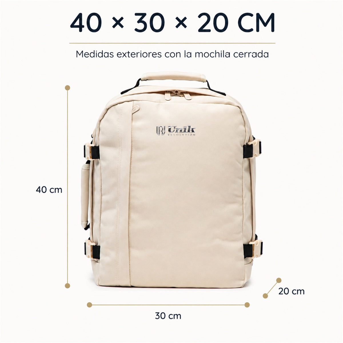 Mochila de cabina Aero Fit 40x30x20 en Beige Natural, apertura clamshell