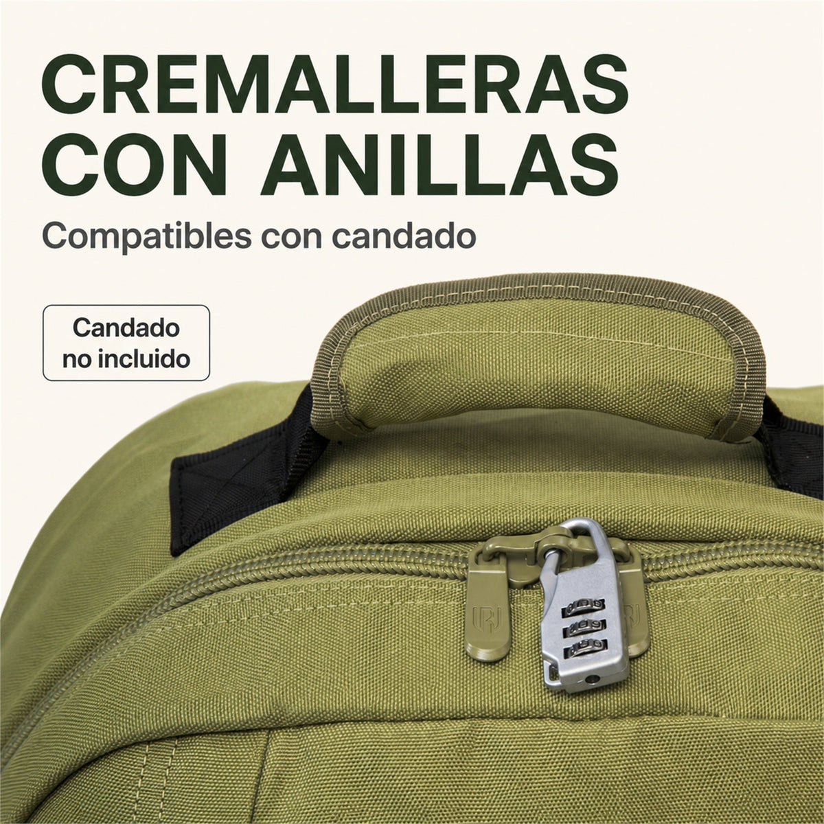 Mochila de cabina Aero Fit 40x30x20 en Verde Oliva, bajo el asiento del avión