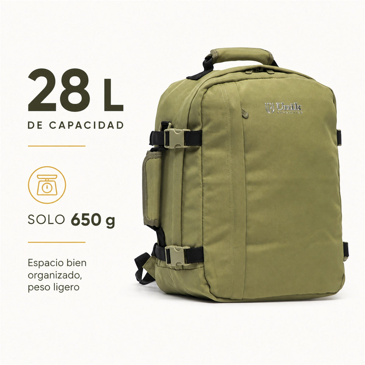Mochila de cabina Aero Fit 40x30x20 en Verde Oliva, compartimento para portátil