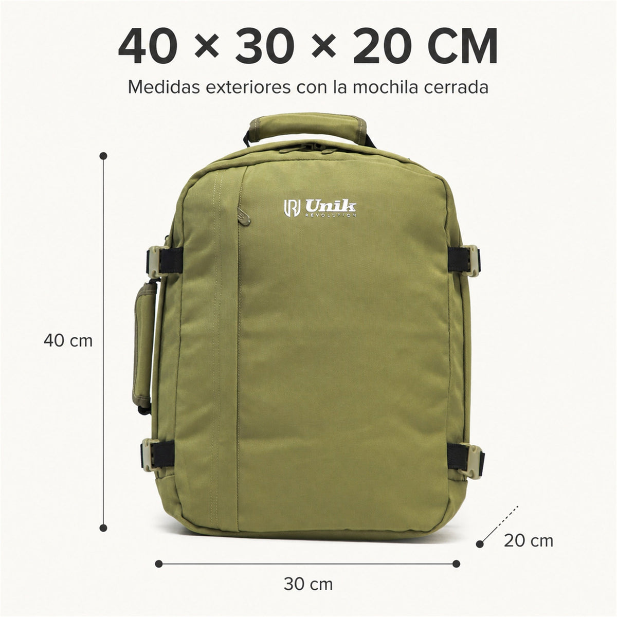 Mochila de cabina Aero Fit 40x30x20 en Verde Oliva, apertura clamshell