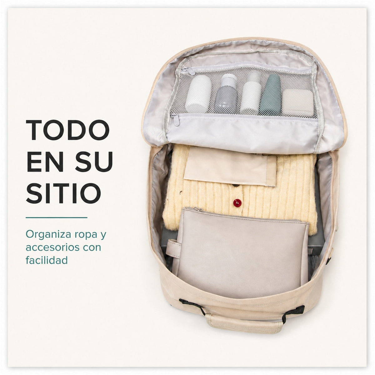 Mochila de cabina Aero Fit 40x30x20 en Beige Natural, tirantes y asas acolchadas