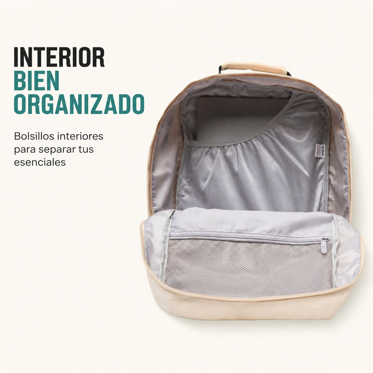 Mochila de cabina Aero Fit 40x30x20 en Beige Natural, bolsillo lateral para botella