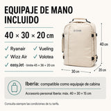 Mochila de cabina Aero Fit 40x30x20 en Beige Natural, medidas y aerolíneas