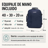 Mochila de cabina Aero Fit 40x30x20 en Azul Sombra, medidas y aerolíneas