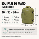 Mochila de cabina Aero Fit 40x30x20 en Verde Oliva, medidas y aerolíneas