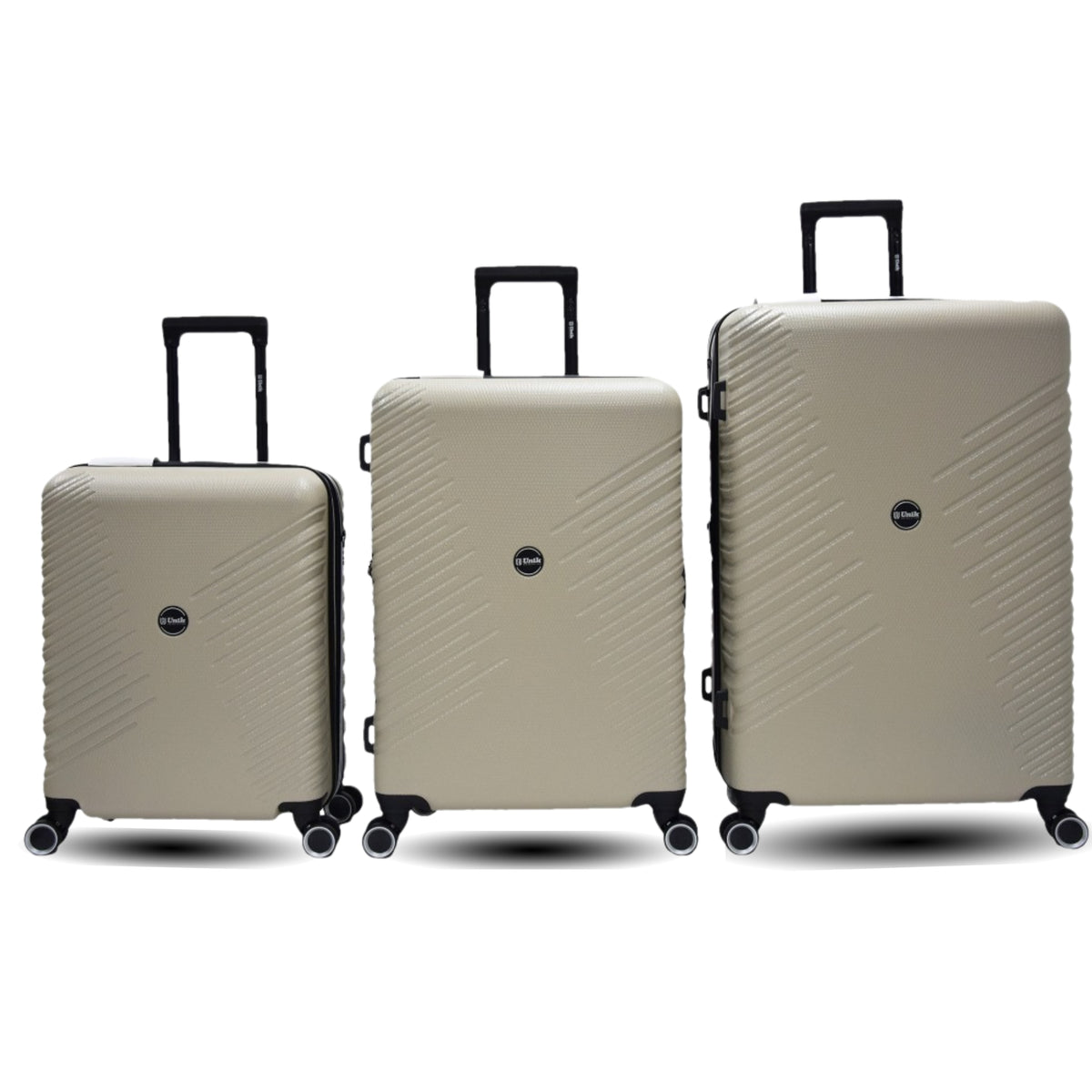 Set de 3 maletas Gaza en Beige: cabina, mediana y grande en ABS reciclado