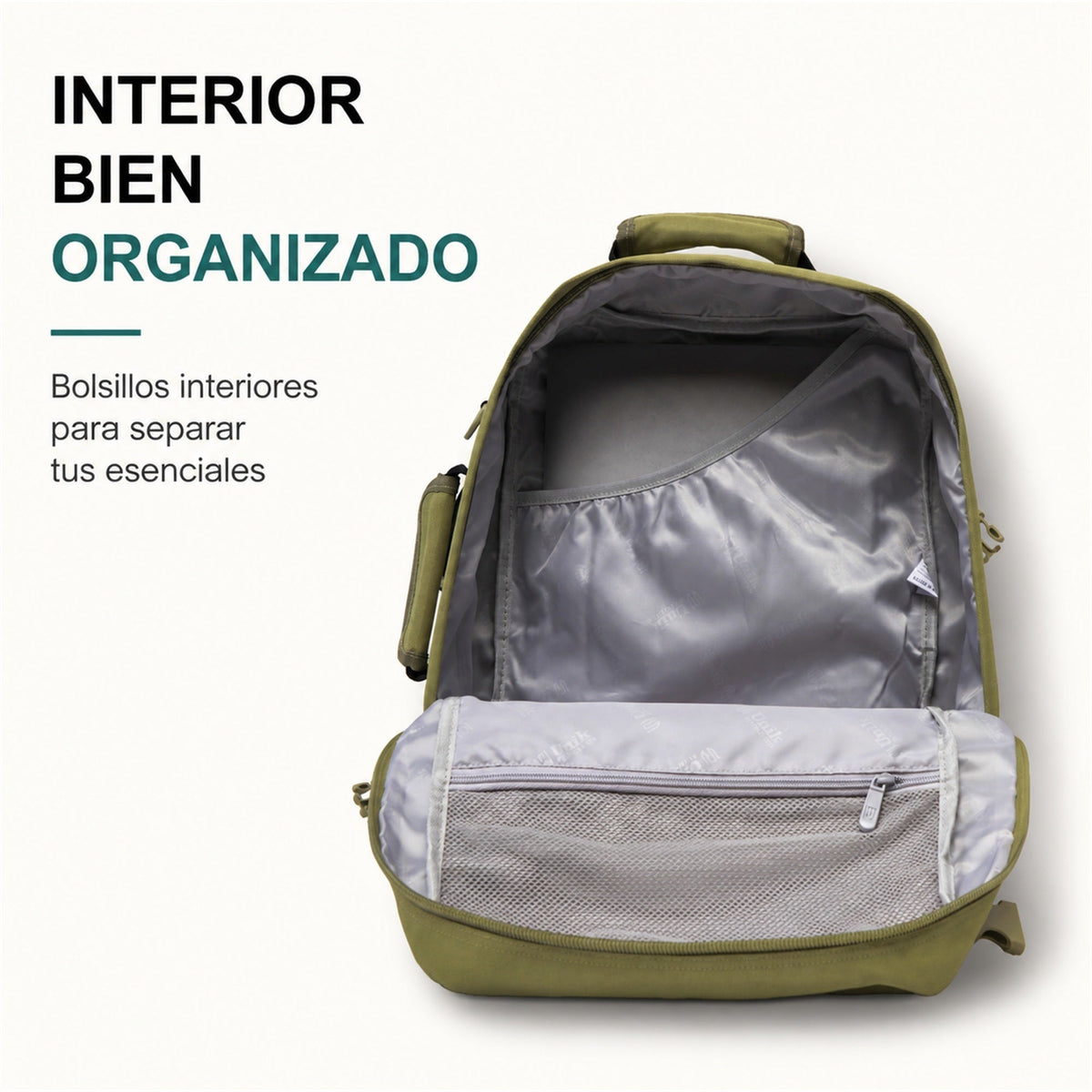 Mochila de cabina Aero Fit 40x30x20 en Verde Oliva, bolsillo lateral para botella