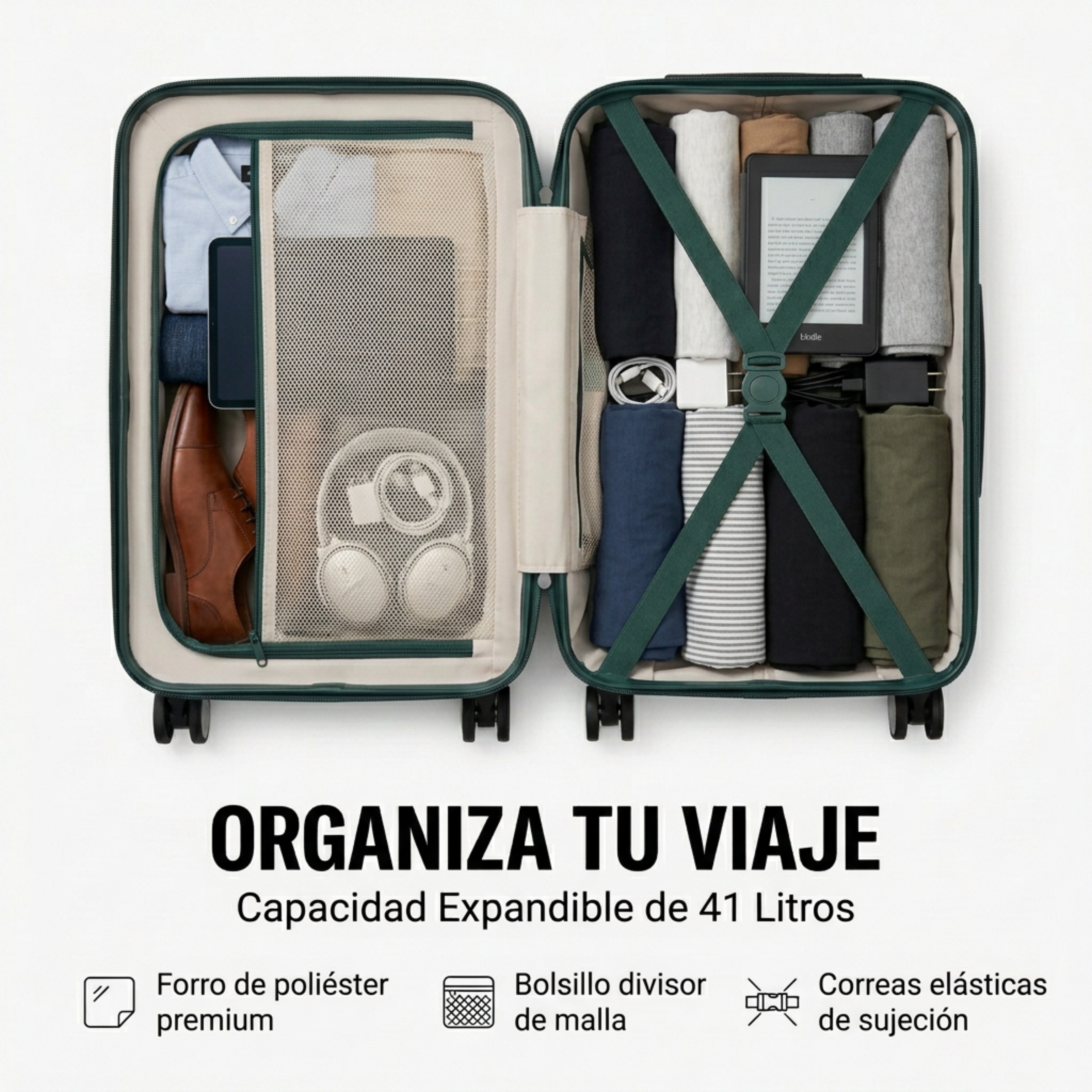 Maleta de Cabina 55x40x20 Expandible Vigo | Rígida 4 Ruedas TSA | 6 Colores