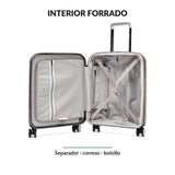 Interior forrado con separador, correas y bolsillo